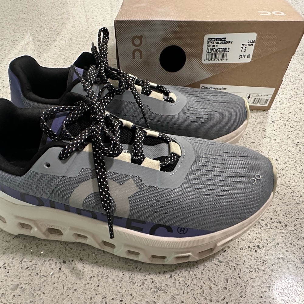 On Running Cloudmonster Athletic Shoes in Gray and Black